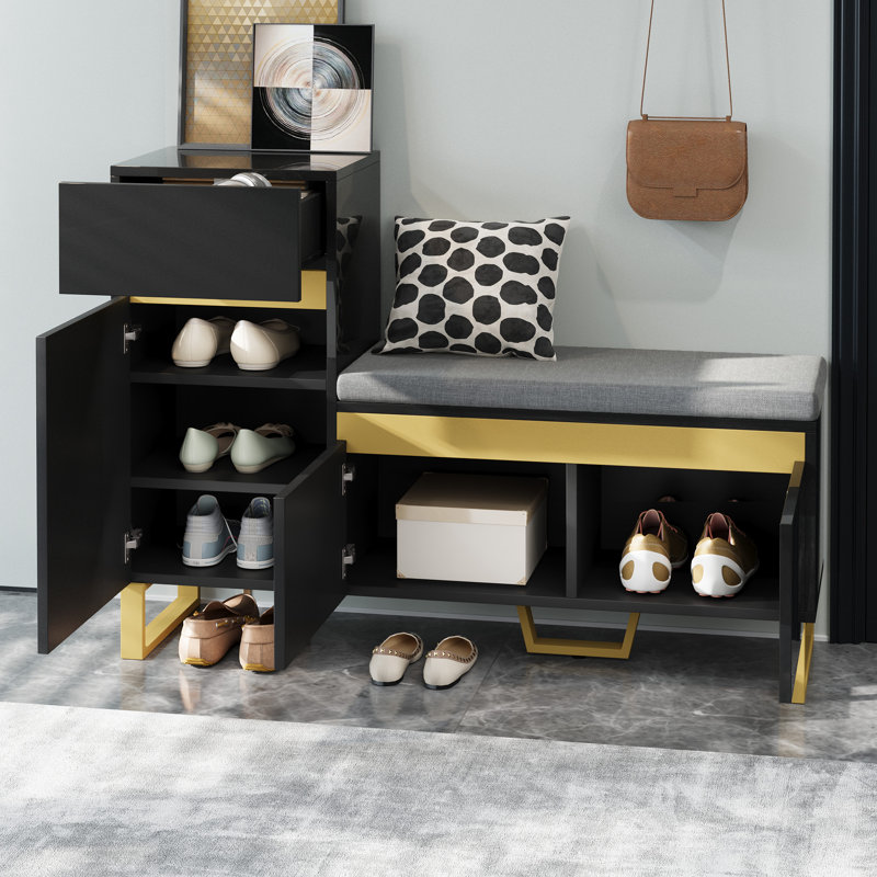 7 Pair Shoe Storage Bench, Black