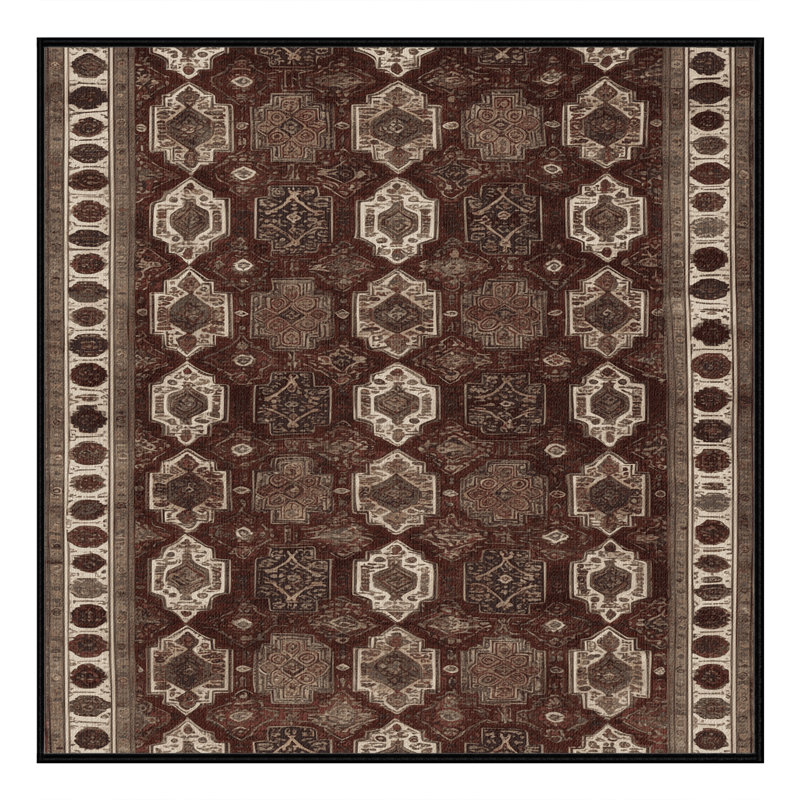 Machine Washable Persian Black Area Rug, Square 6'