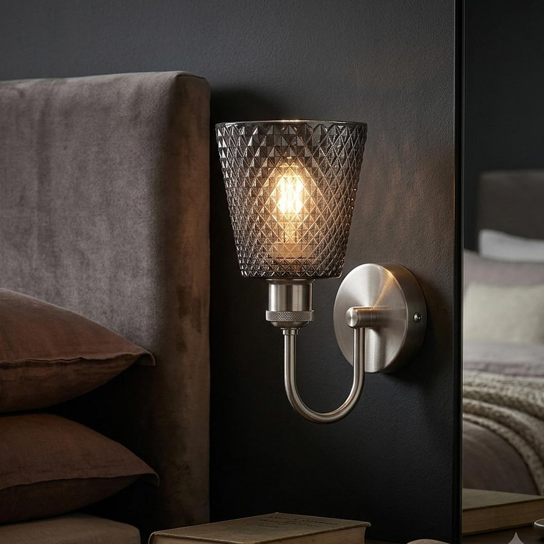 Vintage Wall Sconce Light, Modern E27 Glass Shade Wall Mounted Fixture with Metal U-Shape Chrome Arm