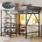Full Size Metal Loft Bed, Foldable Desk, Charging Station, LED Light, Stair Storage, Mesh Guardrail, Black-1870715288
