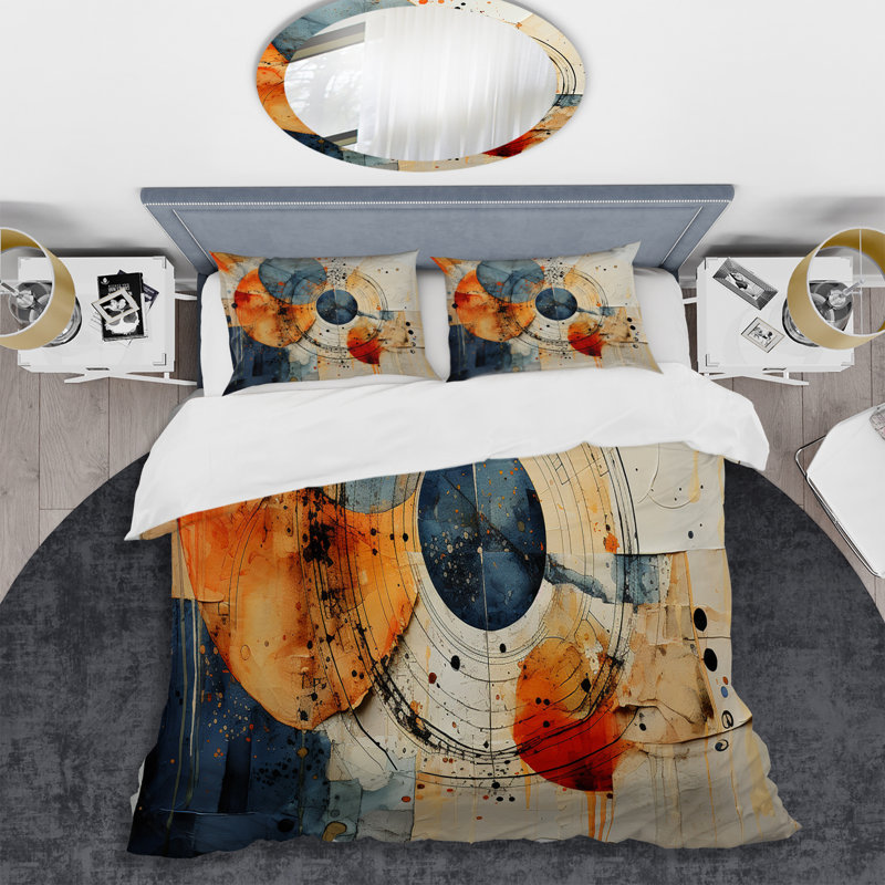 Mixed Media - Abstract Spirals Duvet Cover Set - Microfiber Polyester, Queen Duvet Cover + 2 Standard Shams