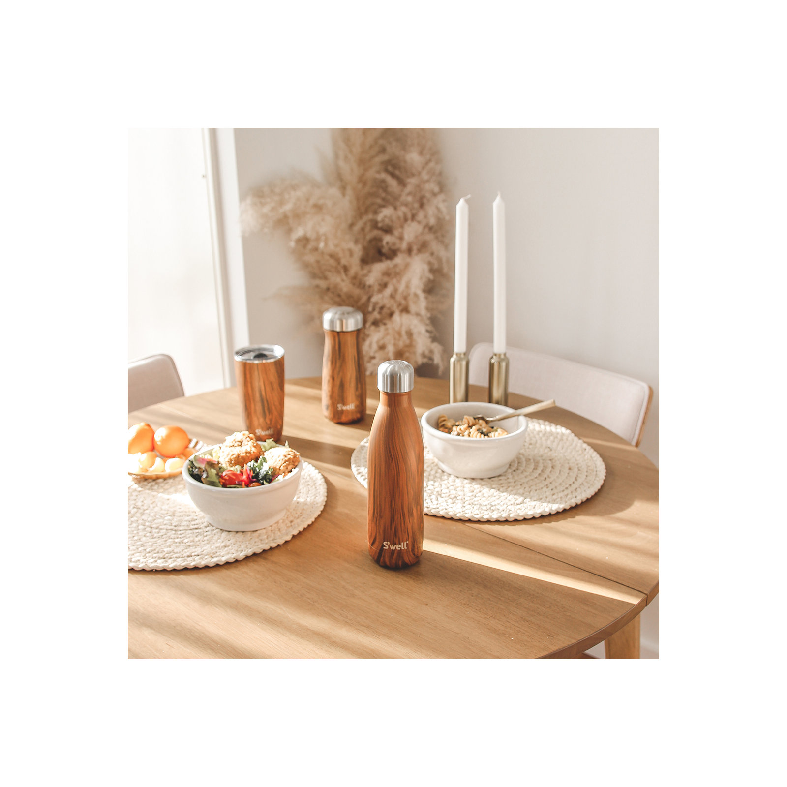 S'well Stainless Steel Triple-Layered Vacuum-Insulated Water Bottle, 17.oz, Teakwood