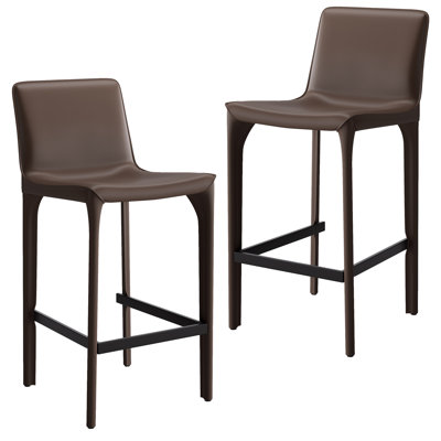 Tabouret de bar H 26 po entièrement assemblé, tabouret de bar rembourré en cuir Saddle avec siège rembourré, tabouret de bar à hauteur de comptoir avec repose-pieds à structure en métal pour comptoir de bar pour îlot de cuisine, brun