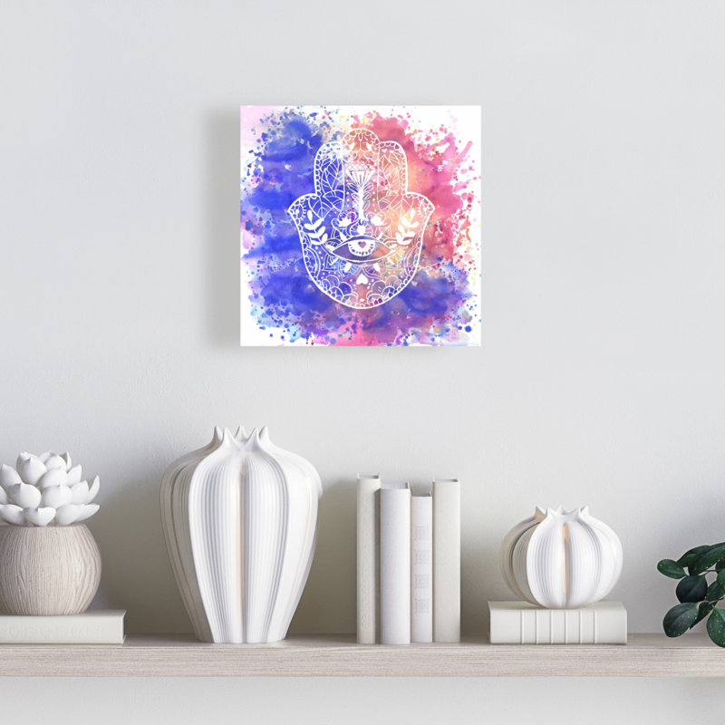 Toile Hamsa main spirituelle mauve | Art mural Home Decor