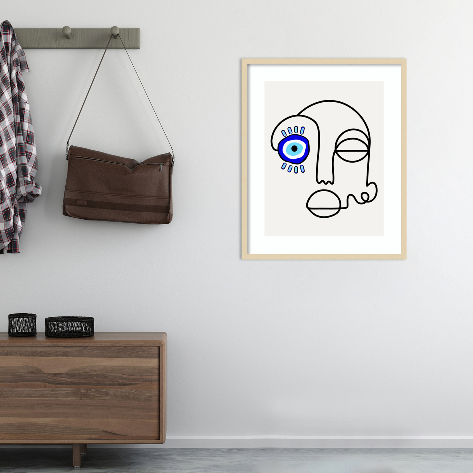 No Evil Allowed by Shatha Al Dafai, 21.38" H x 17.38" W x 0.875" D, Natural