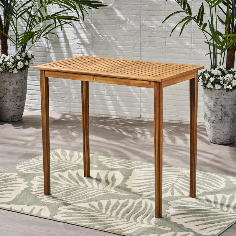 Table de bar rectangulaire en bois, finition soignée, hauteur 101,6 cm (40 pouces), décoration extérieure, structure stable en bois avec meubles intégrés.