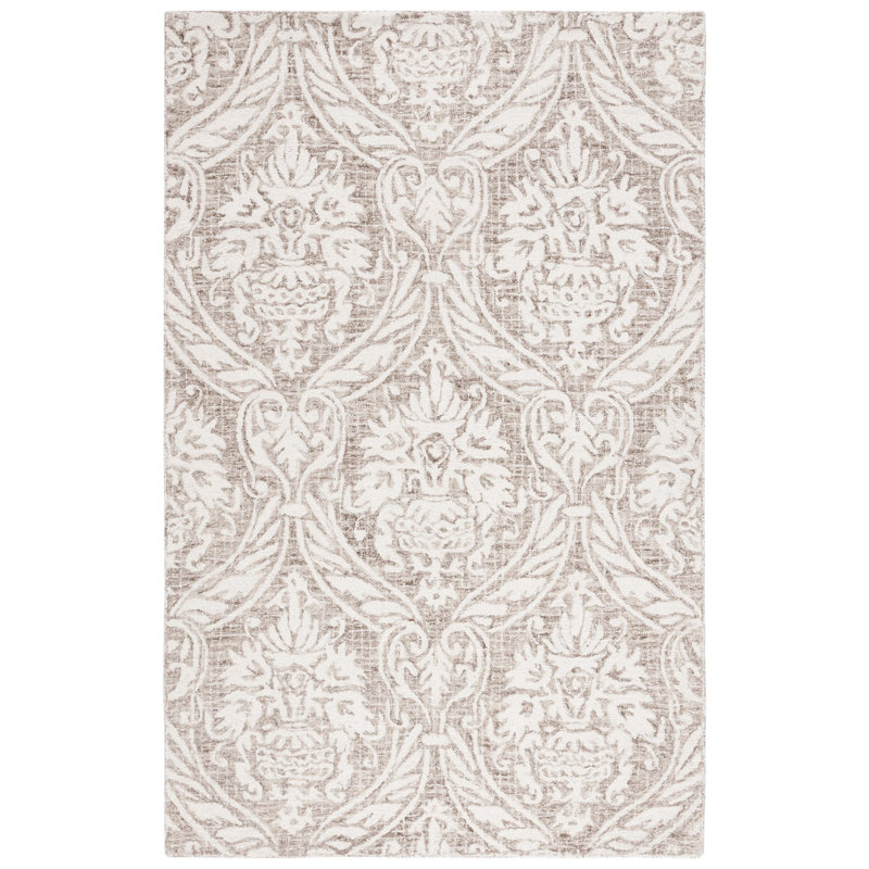 Tapis damassé abstrait en laine et coton touffeté à la main, Rectangle de 5 pi x 8 pi