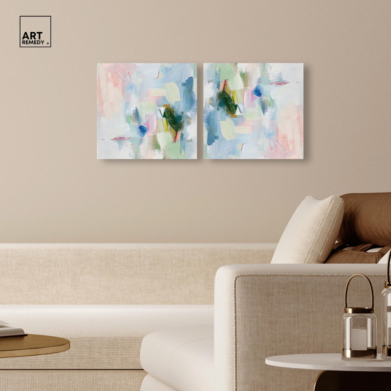 «Verdant Breeze Over White», ensemble d'art moderne sur toile par Art Remedy, H 16 po x l 16 po, Toile tendue