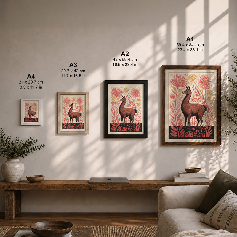 Llama in Bloom Boho 1 Piece Single Picture Frame Wall Art, A3 - 42.0 x 29.7 cm, Black