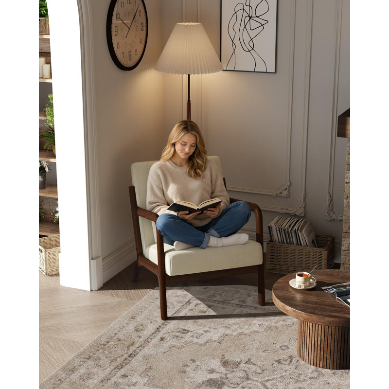 Ensemble de 2 chaises d'appoint Mid-Century, fauteuil rembourré, coussin lombaire, structure en bois robuste, Chenille beige
