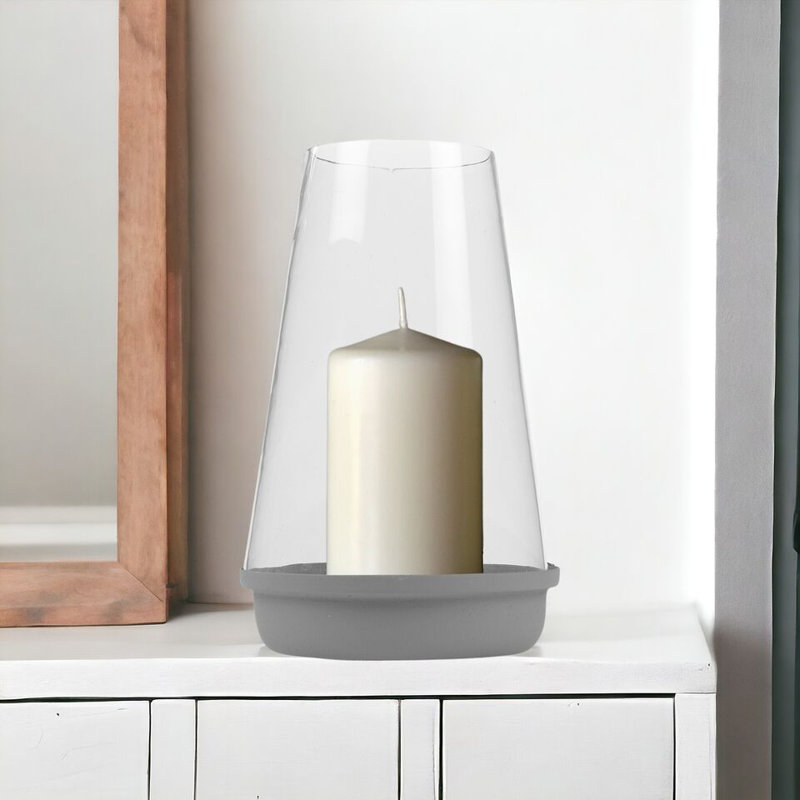 Glass Lantern, 16cm H x 10.8cm W x 10.8cm D, Grey