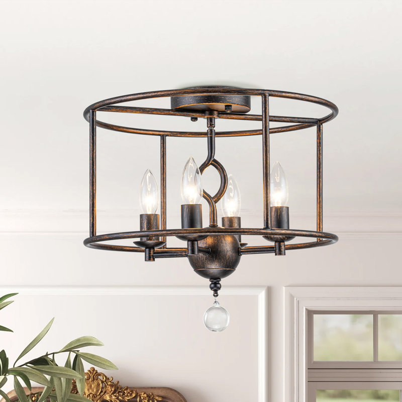 Plafonnier semi-encastré 4 lumières bronze antique