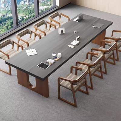 Gray + Nut-brown Rectangular Solid Wood desk