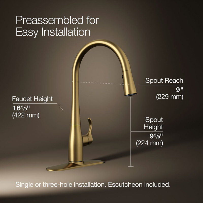 Simplice Pull Down Single Handle Kitchen Faucet, Vibrant Brushed Moderne Brass