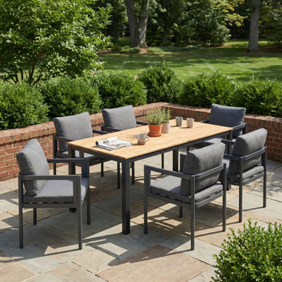 7-Piece Outdoor Dining Set with Wood Table and 6 Aluminum Chairs