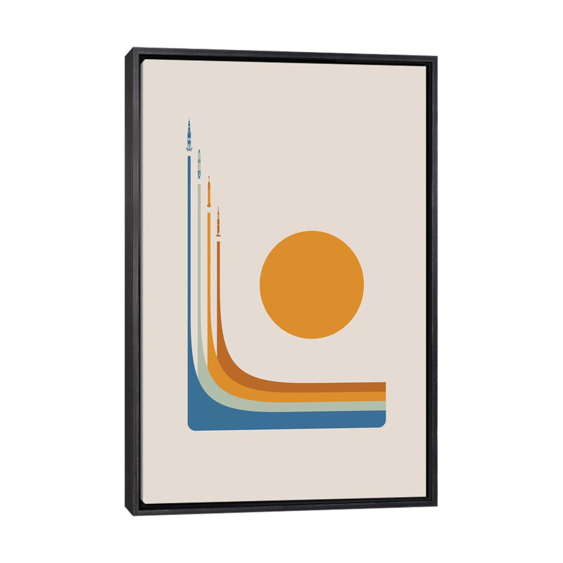 Space Race - NASA - impression d'art graphique, Toile avec cadre noir patiné, Pas de tapis, H 40 po x l 26 po x P 1,5 po