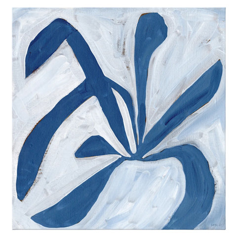 Abstract indigo and white floral painting.