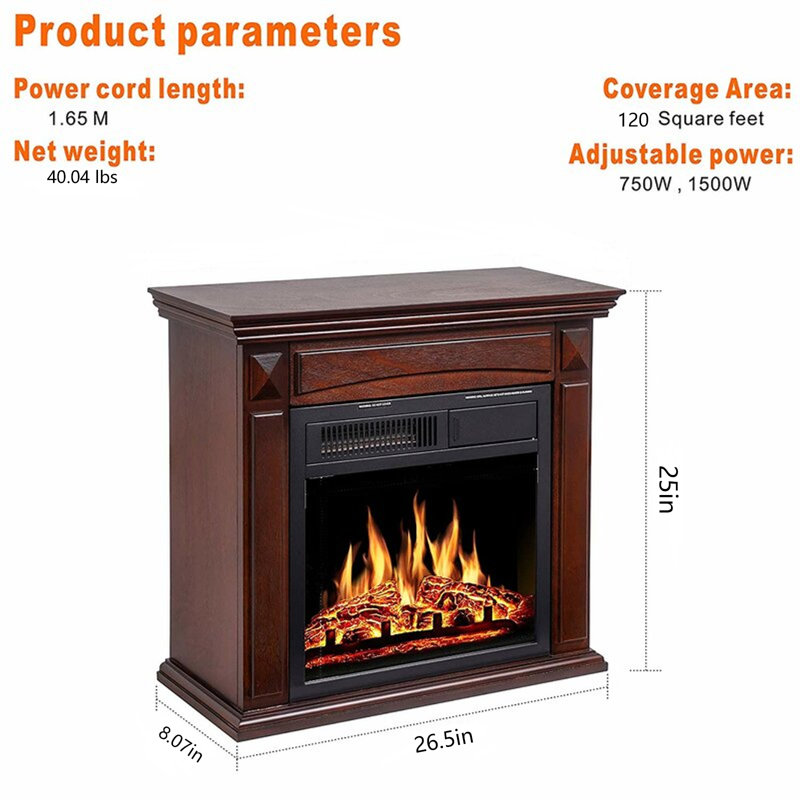 Freestanding Electric Fireplace With Remote Control., Brown