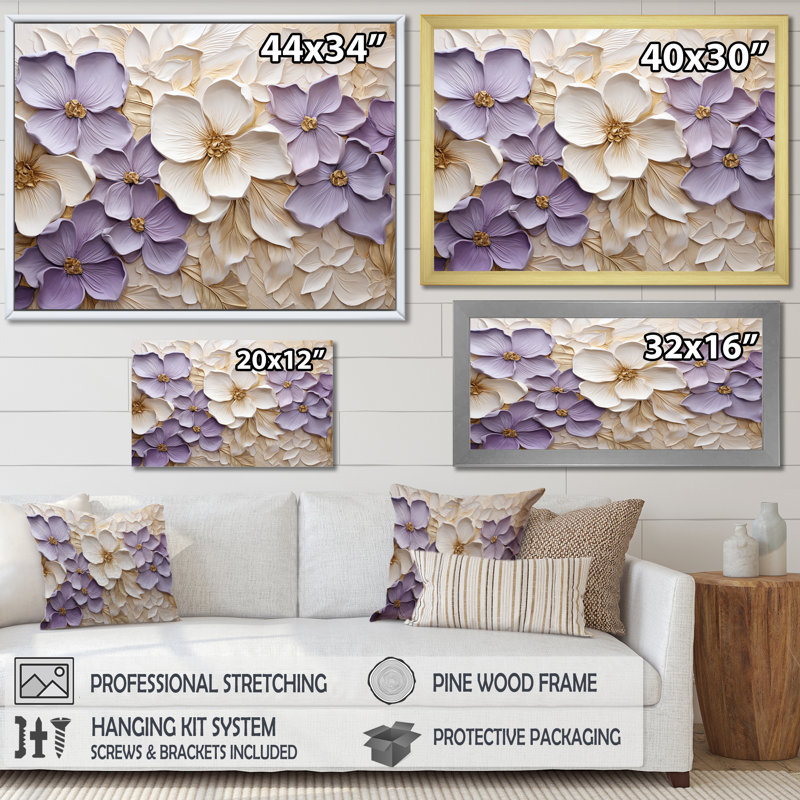 Violet et blanc, minimalisme, violettes - Violettes, impression sur toile, Reproduction avec cadre flottant, Argent argent