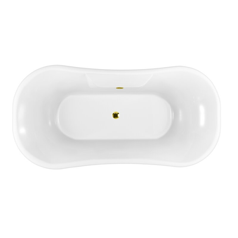 68" Streamline Clawfoot Soaking Acrylic Bathtub, Polished Gold, Polished Gold