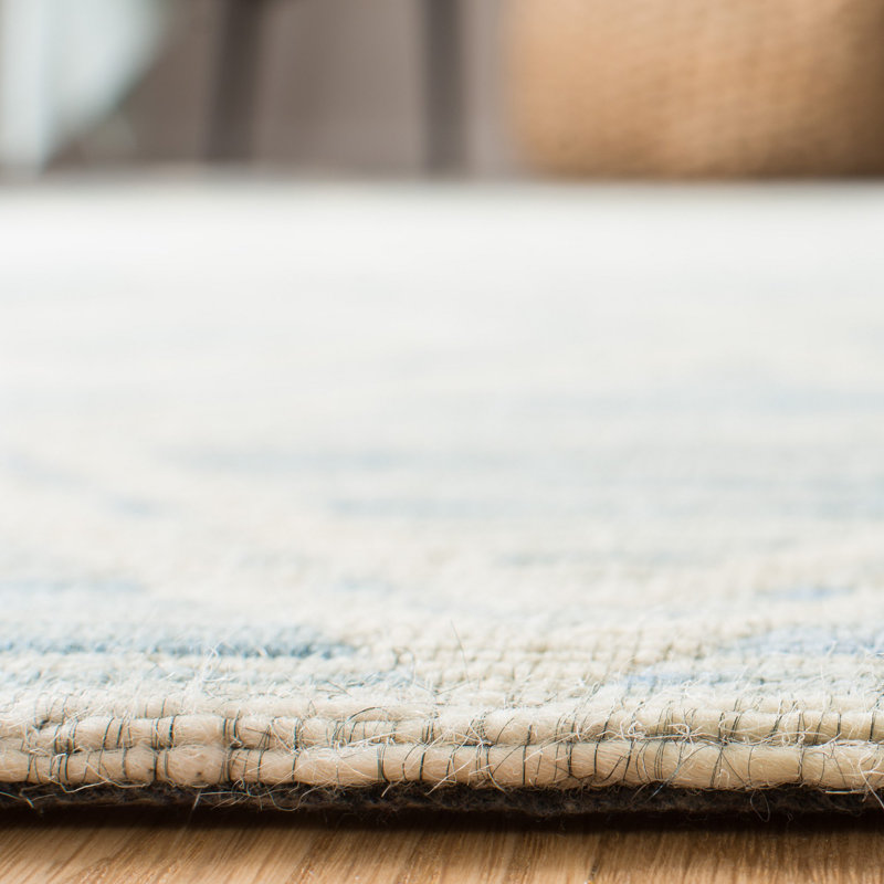Tapis bleu foncé / ivoire à motif géométrique tissé à plat Amritpal, Rectangle 4 pi x 6 pi
