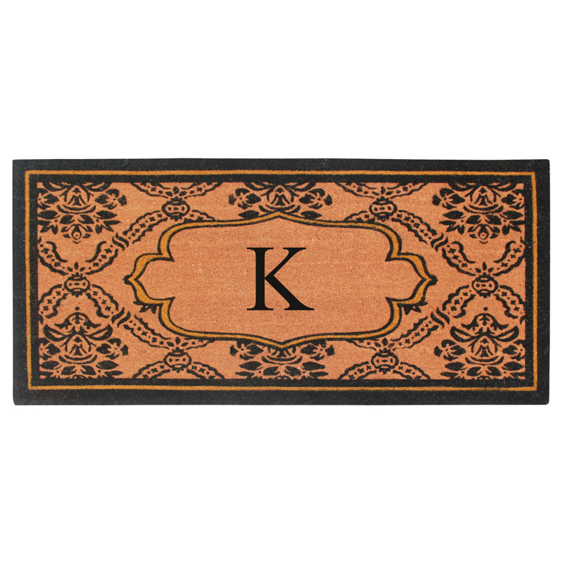 Senn Monogrammed Natural Coir Door Mat – Ornate Scrollwork Design, 30" × 60", Heavy-Duty, Durable & Easy to Clean, K