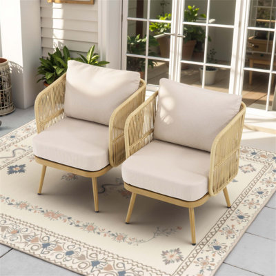 2-Piece All-Weather PE Wicker Patio Chairs Set With 4-Inch High-Density Cushions, Perfect For Porch And Garden