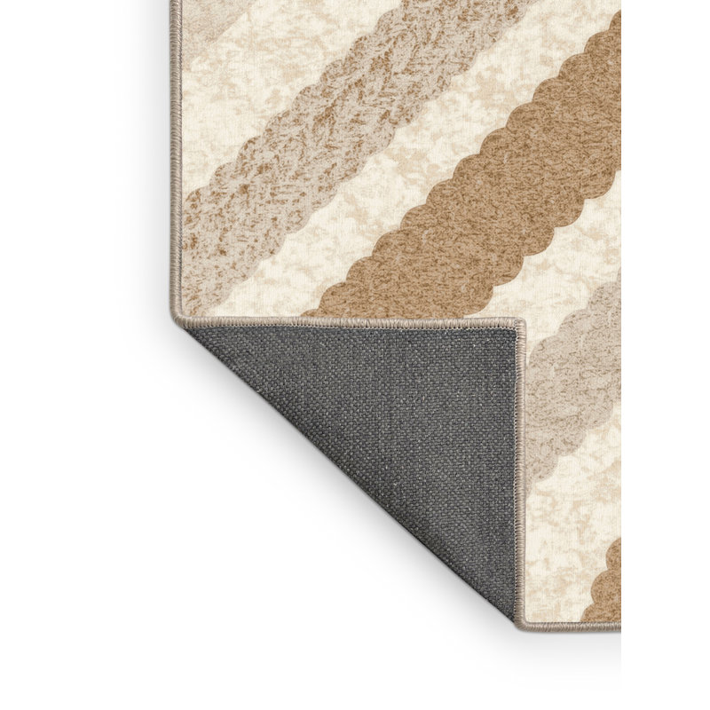 Tapis moelleux moelleux moelleux et rayé beige de style américain Americana, Rond 5 pi