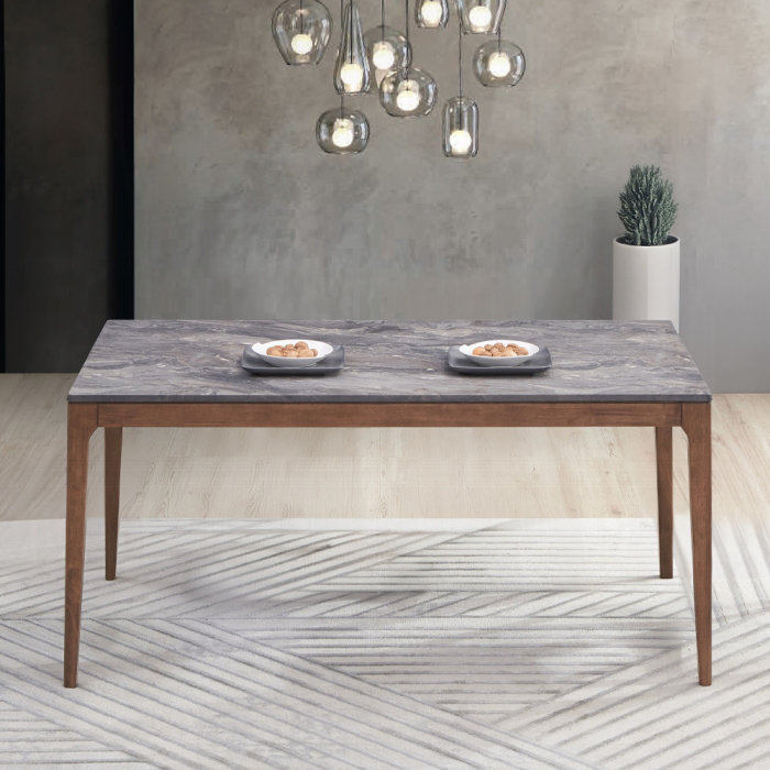 ACME Bevis Dining Table, Engineered Stone & Walnut Finish