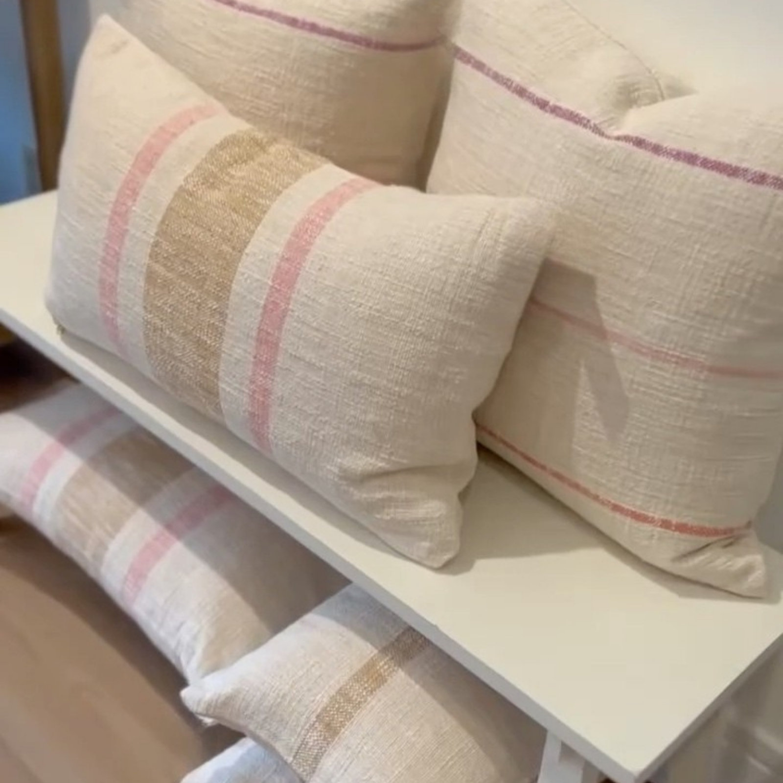 PILLOWPIA Allie Striped Cotton Pillow Cover with Brass Zipper and Reversible Pattern
