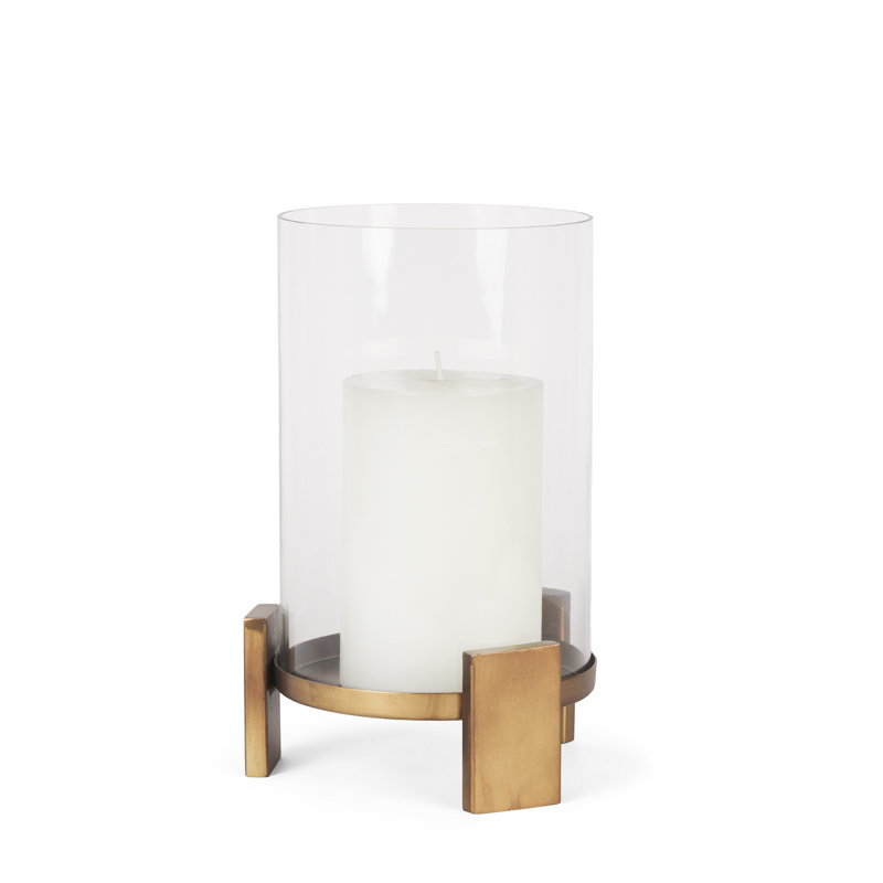 Porte-bougie ornemental 12 po en verre et métal