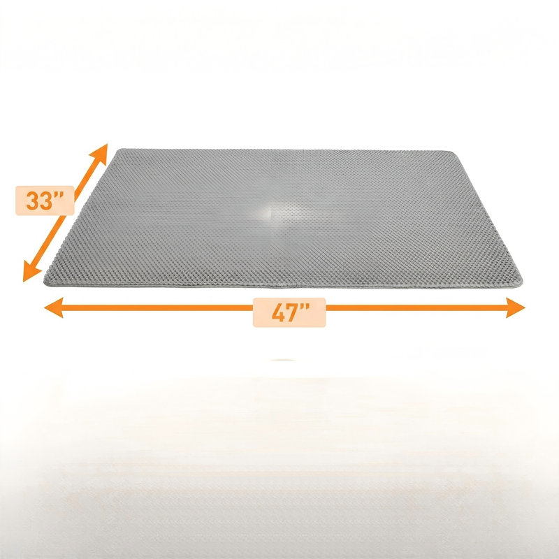 Grand tapis de litière à double couche pour bac à litière, 47 po x 33 po, antidérapant, imperméable, tapis pour litière, gris