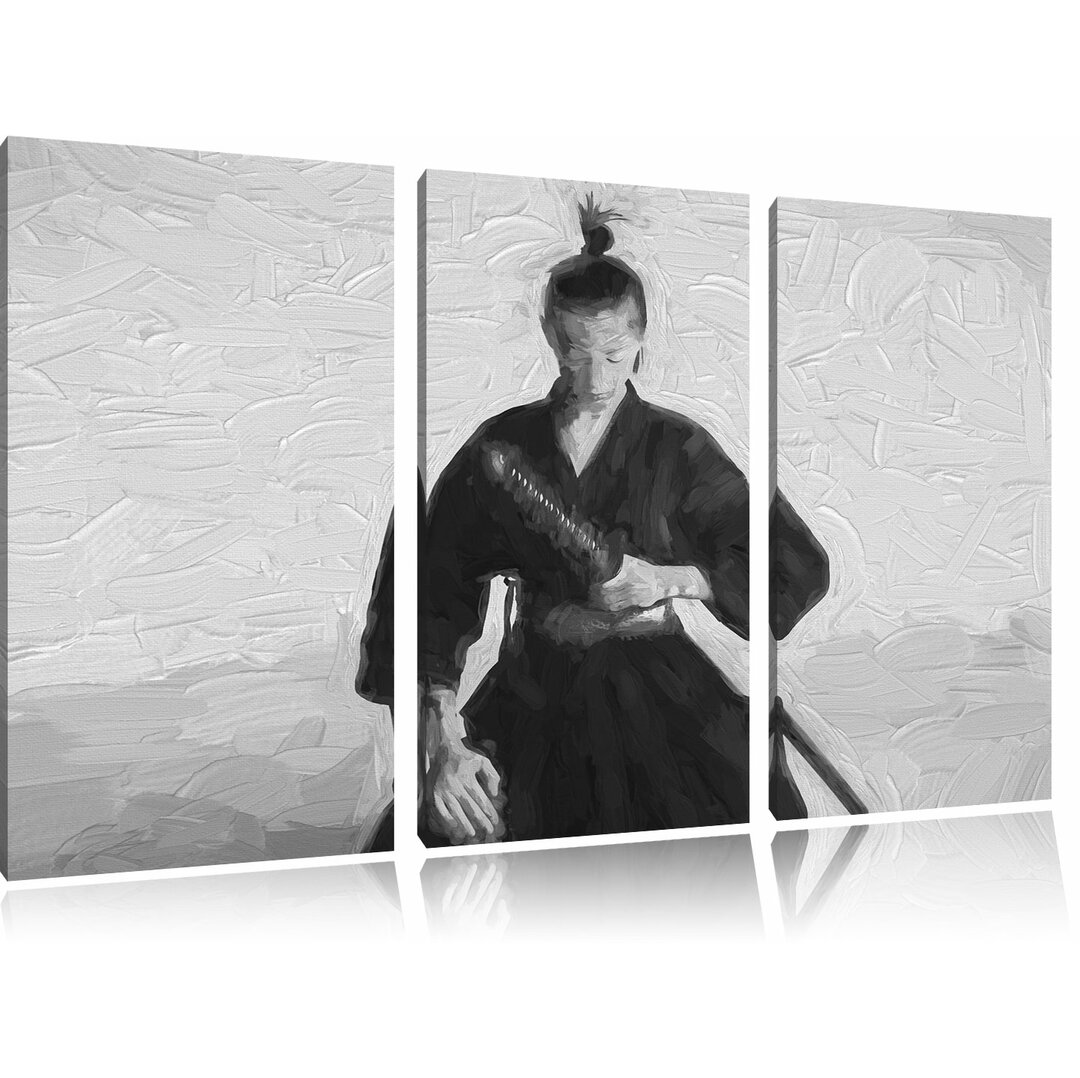 3-tlg. Leinwandbilder-Set „Stolze Samurai-Kriegerin“, Grafikdruck