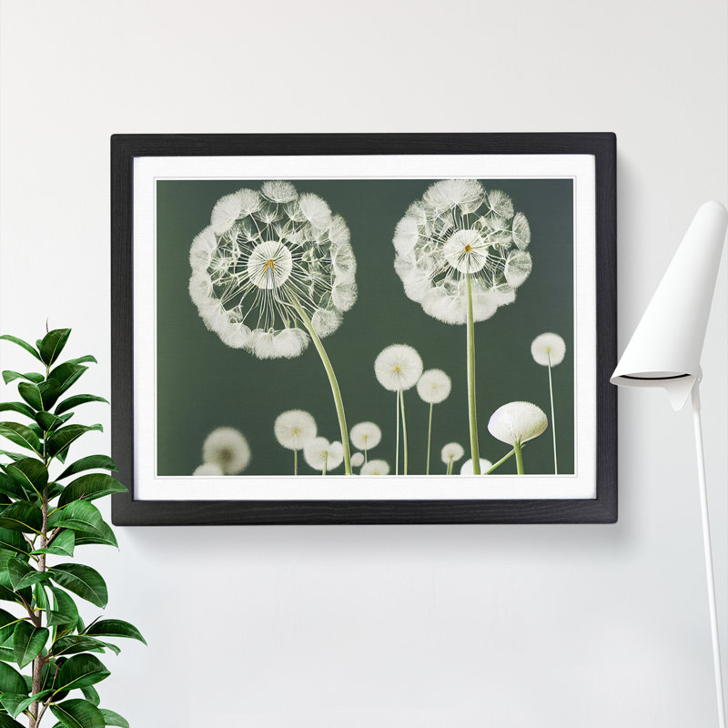 XH1022-1888X Charming Dandelion Flowers - Single Picture Frame Print, 46cm H x 64cm W x 2cm D, Black