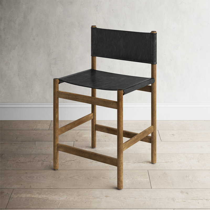 Matisse Leather Stool, Counter Stool (26.5" Seat Height), Black, Vintage Natural