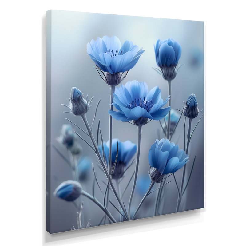Monochromes bleus gris avec fleurs de maïs - Reproduction d'art mural bleuets, Toile tendue, H 32 po x l 24 po x P 1 po