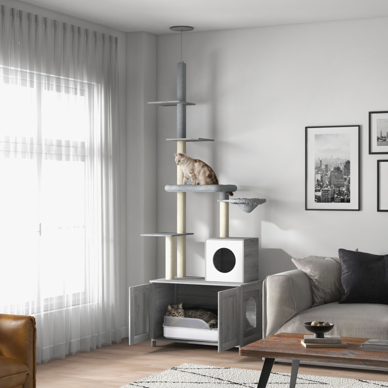 Gray Sisal 2-in-1 Cat Tree with Litter Box Enclosure