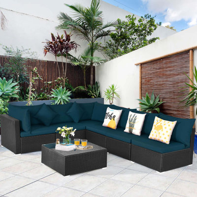 Ensemble de canapé modulaire en rotin 7 pièces avec canapé et conversation