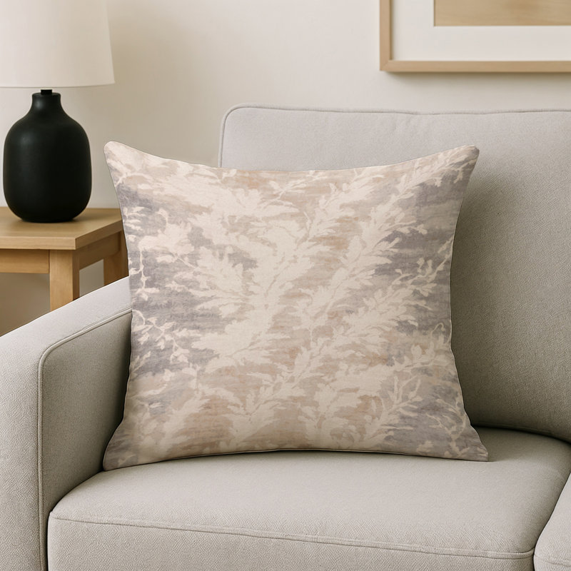 Coussin décoratif intérieur et extérieur Modern, Ivoire / beige / gris floral, Carré 16 po