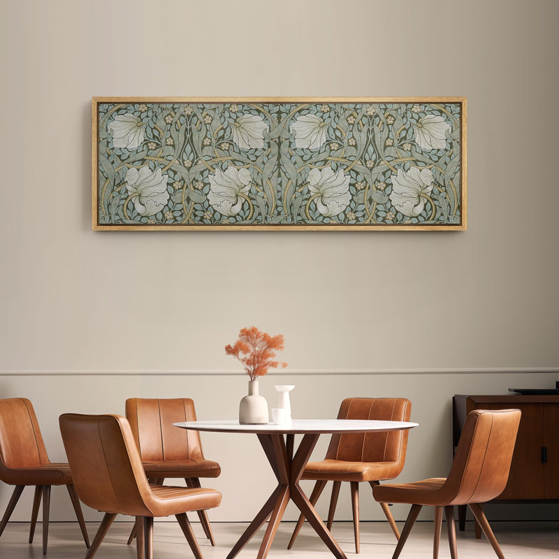Green Abstract Floral Botanical Pattern Art Nouveau William Morris Framed Canvas Extra Large Print, 20" H x 60" W, Natural
