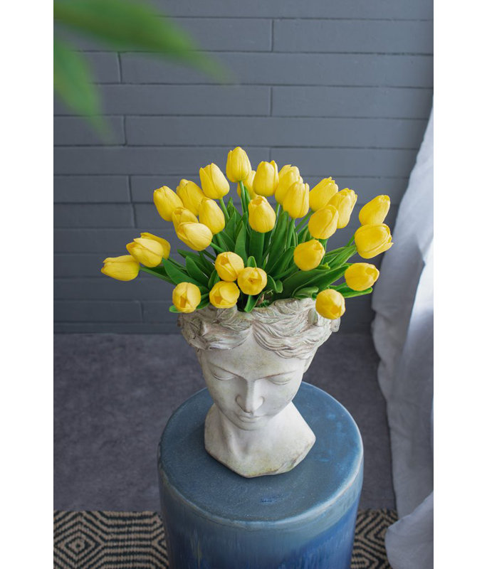 Faux Tulip 9 Stem Bundle Set of 3 5.5"Dia. x 13", Yellow/Green