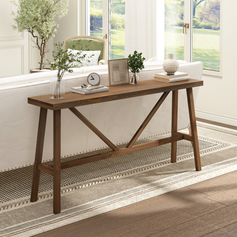 Console en bois massif de 63 po de long Fawaka, couleur naturelle, H 31,5 po x l 63 po x P 13,4 po