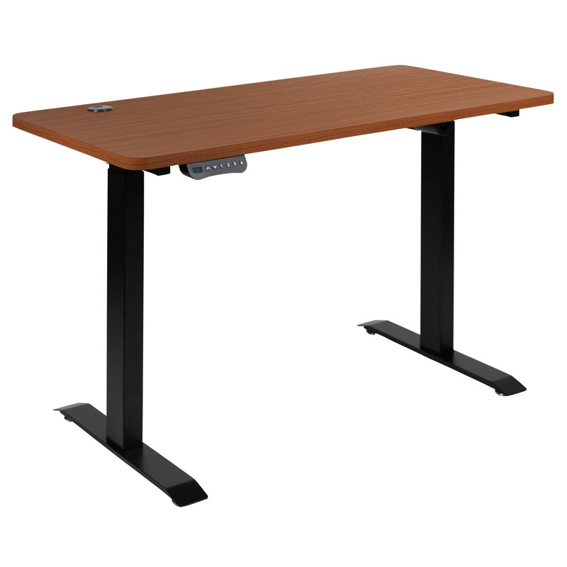 Adjustable Height Steel Standing Desk, Wood Grain/Black