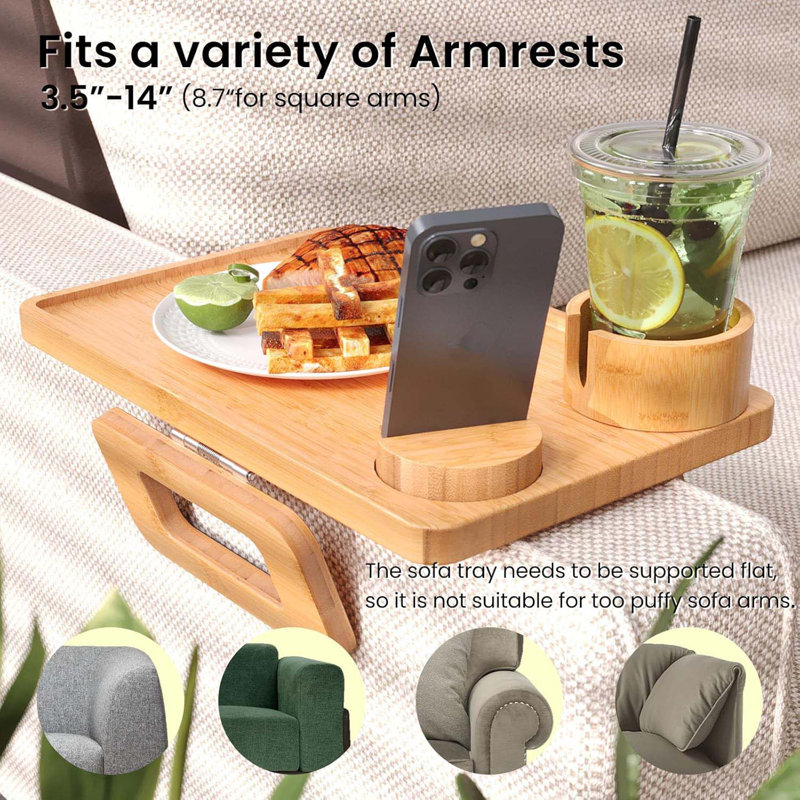 Couch Arm Tray,Bamboo Folding Sofa Tray,Sofa Armrest Trays Couch Arm Table Clip-On Desk