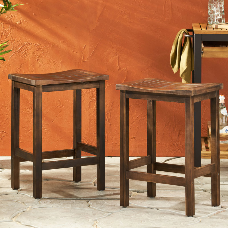 Tabouret de comptoir d'extérieur 2 pièces en bois, brun, sièges subtilement courbés et stabilité pour l'extérieur, sièges, fonctionnalité