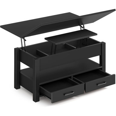 Lift Top Coffee Table With Storage, Convertible Multi-Functional Coffee Table To Dining Table Or Desk, Features Split Lift Design, Hidden Compartments And Drawers For Living Room Or Home Office