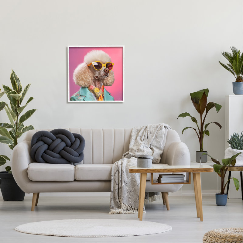 Élégant portrait de caniche par Roozbeh, Giclée encadrée blanc bord de mer, H 24 po x l 24 po x P 1,5 po