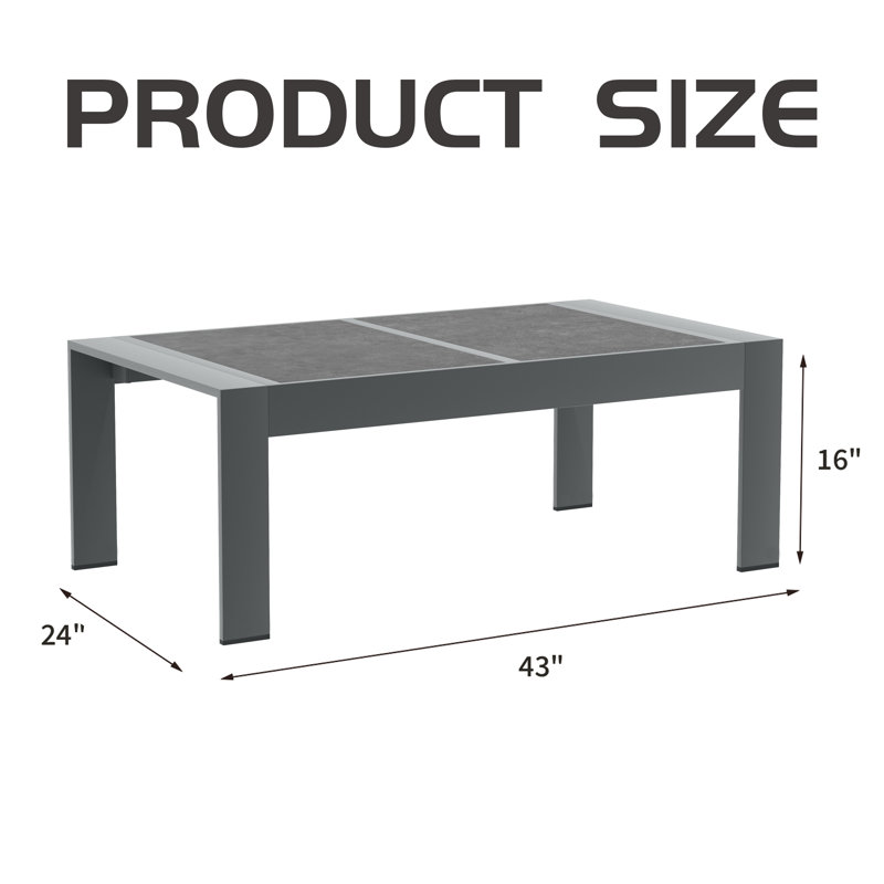 Rectangular Metal Outdoor Coffee Table , 109.2cm W 61cm D, Dark Grey