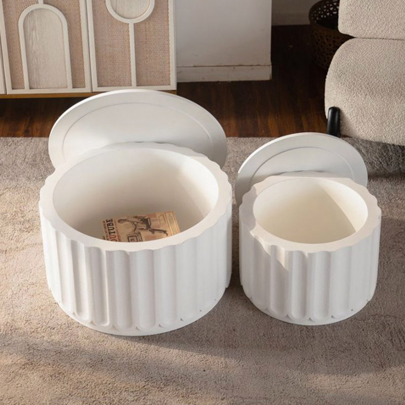 Ensemble de table de rangement ronde avec couvercle amovible, conception emboîtable, forme élégante à bord incurvé pour un salon confortable