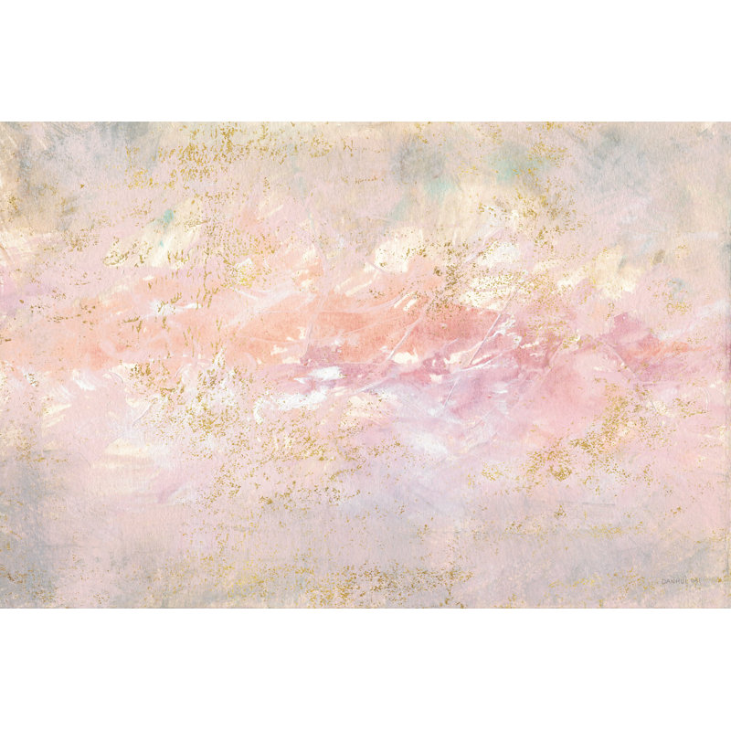 " Through Fog Blush And Gold " Painting Print, 8" H x 12" W x 1.25" D, Framed Print without Mat, Black